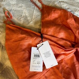 Reiss Esme Linen Side Tie Midi Dress - Coral - New With Tags